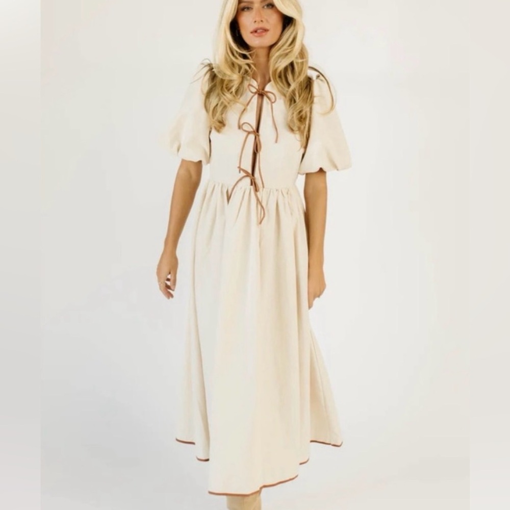 NWOT Zoco Chappell Linen Midi Dress w/ Vegan Leather Accents